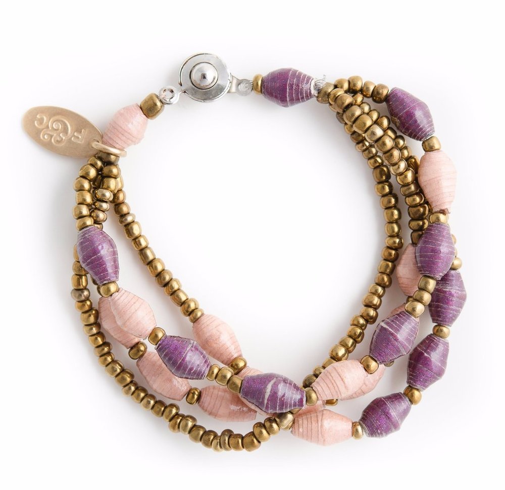 pink, purple, gold beaded bracelet