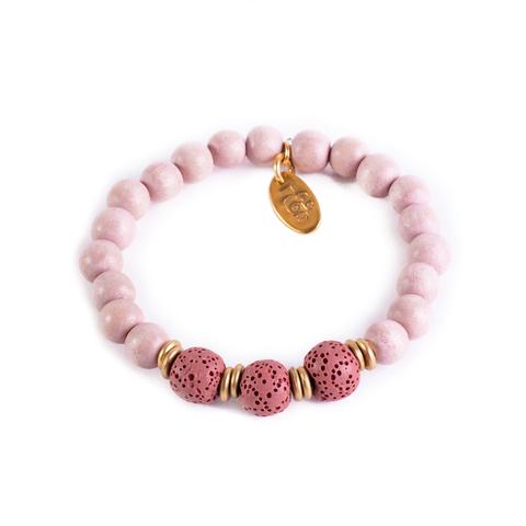 pink beaded bracelet with lava beads