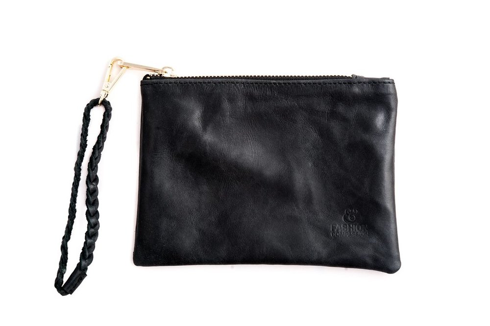 Black leather wristlet purse