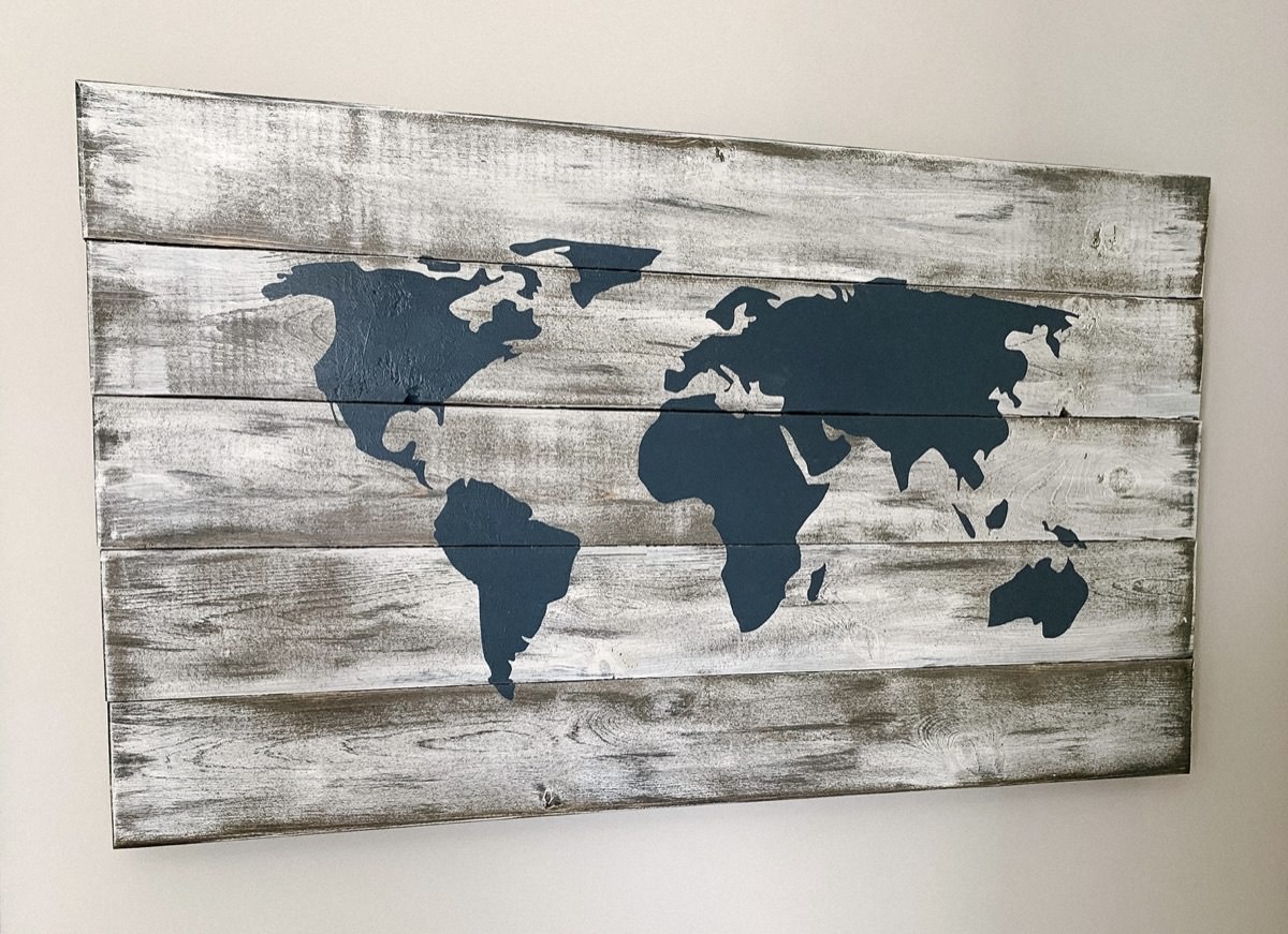 world map on wood