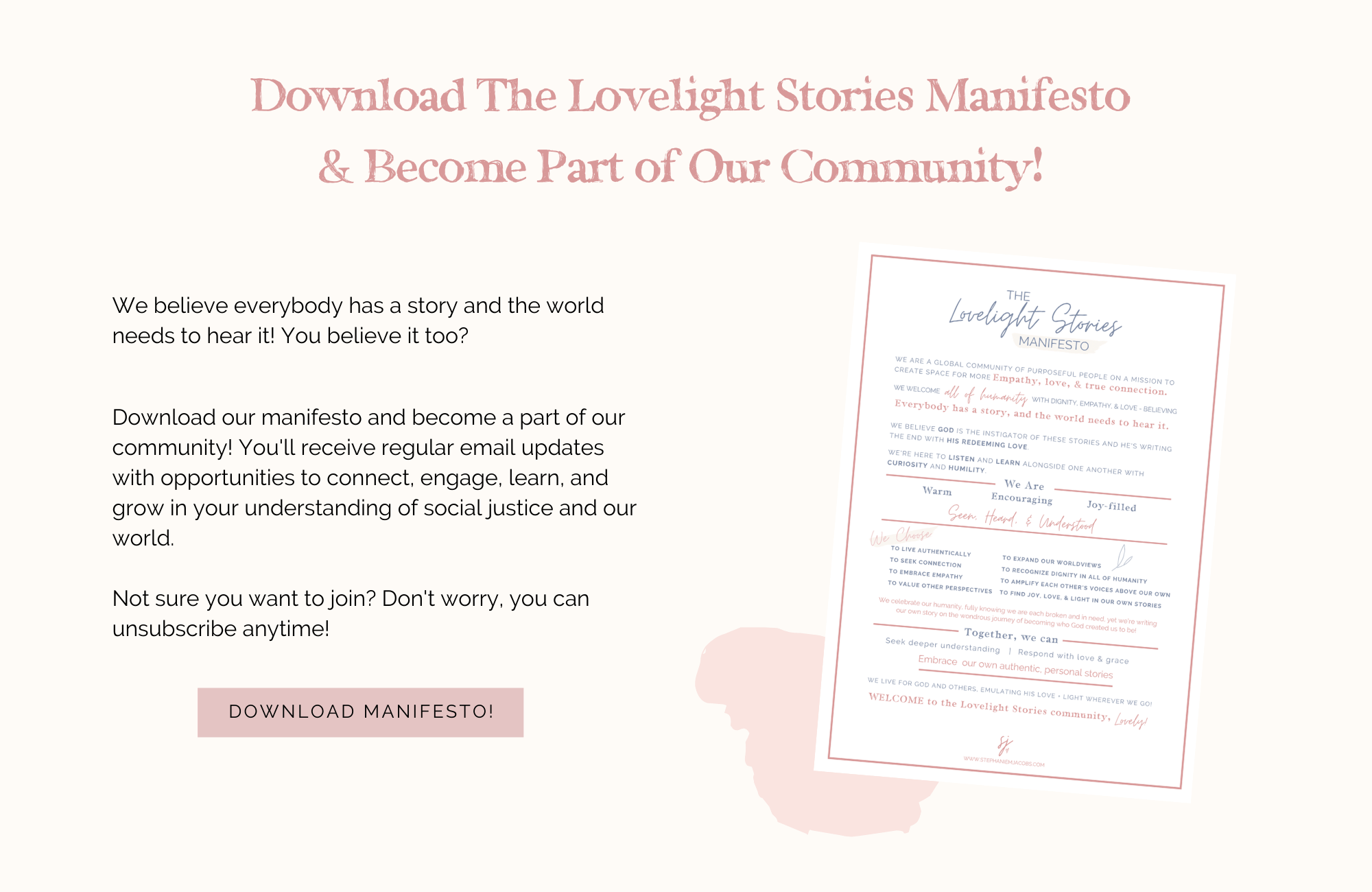 Download The Lovelight Stories Manifesto & Become Part of Our Community!