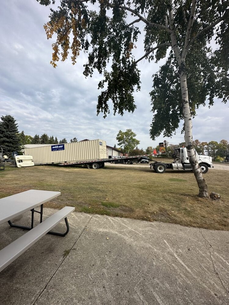 We stored everything inside a big shipping container while we worked in the shop.