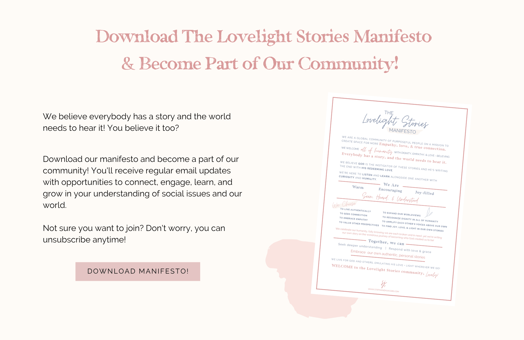Download The Lovelight Stories Manifesto & Become Part of Our Community!